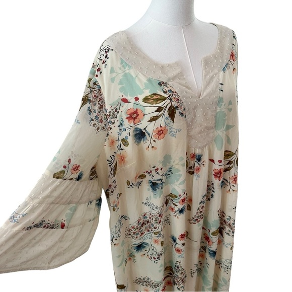 Women's 3X Ivory Floral Cottage Flowy PLUS Bell Sleeve Festival Curvy Soft Dress - Picture 3 of 8